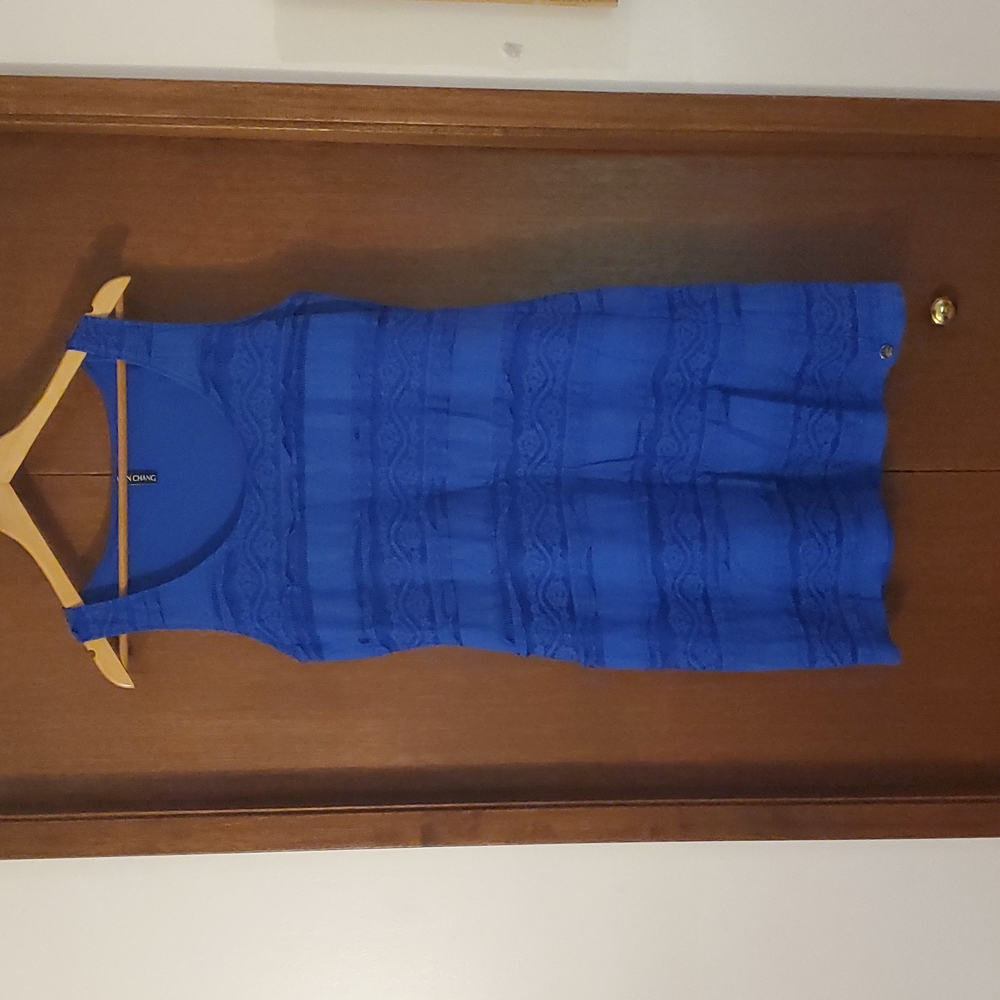 Simon Chang lined cotton lace top, royal blue, like new condition